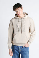 FELPA CON CAPPUCCIO E MARSUPIO CON STAMPA BEIGE