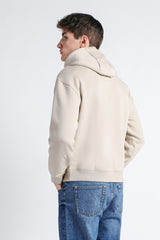 FELPA CON CAPPUCCIO E MARSUPIO CON STAMPA BEIGE