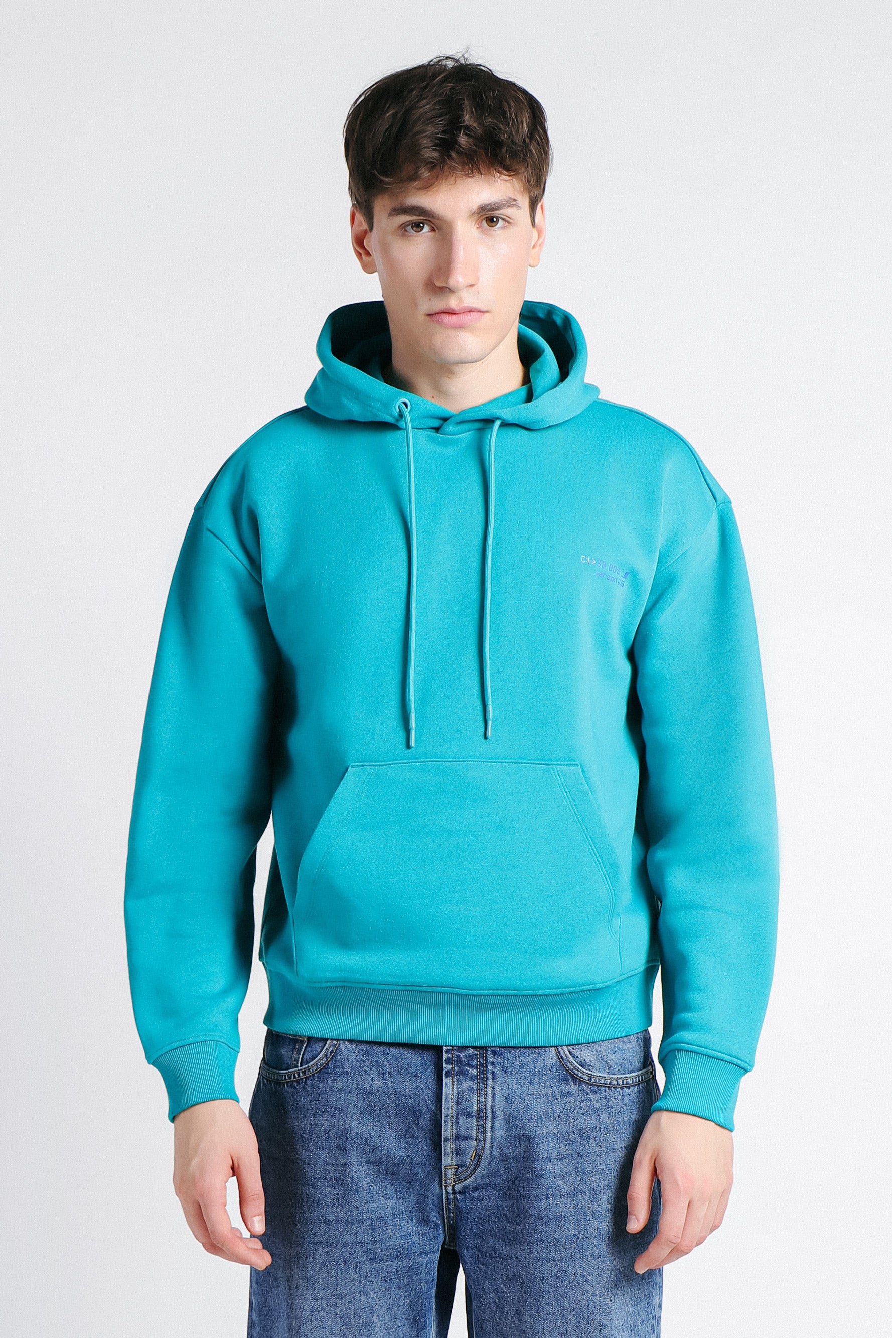FELPA CON CAPPUCCIO E MARSUPIO CON STAMPA VERDE SMERALDO
