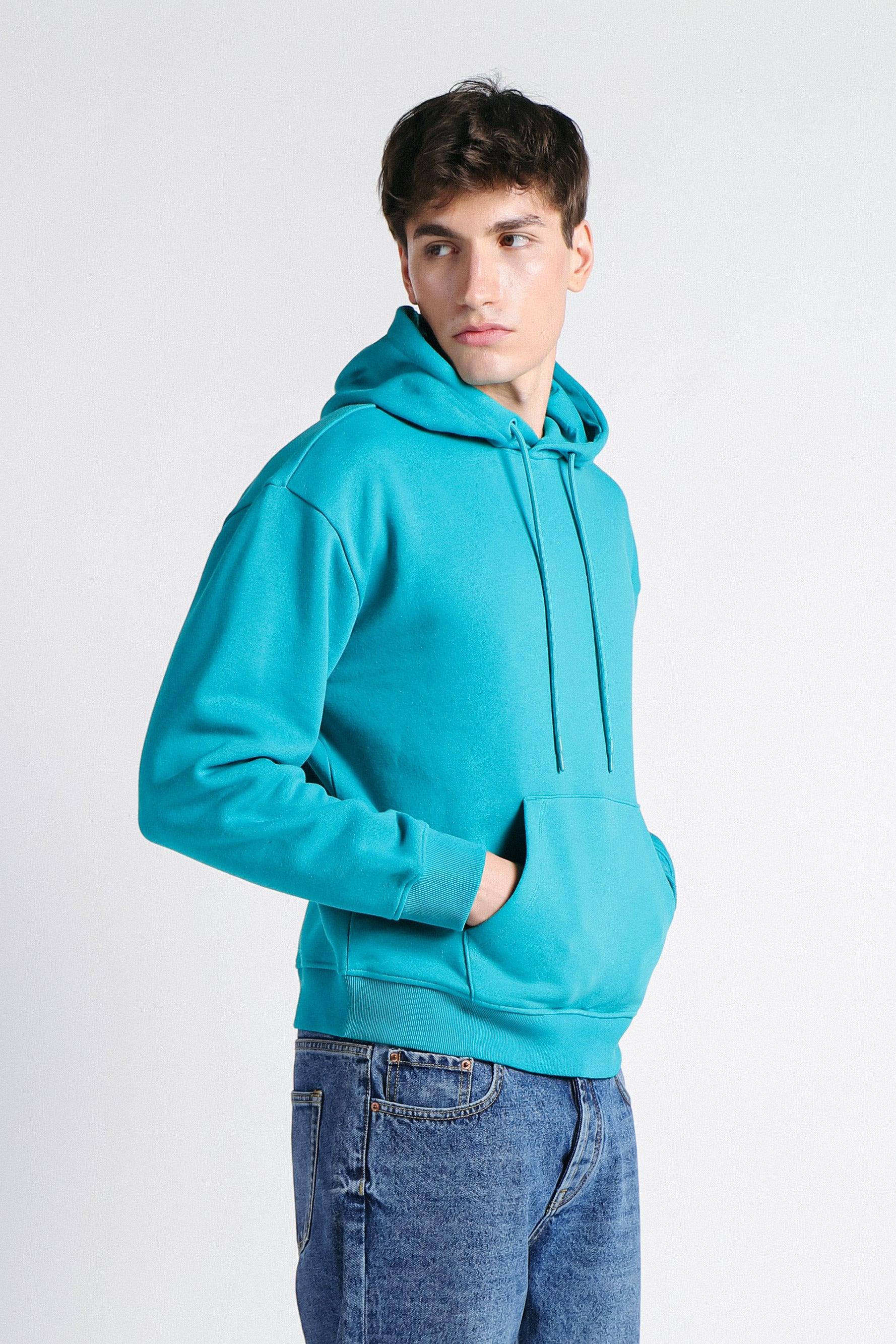 FELPA CON CAPPUCCIO E MARSUPIO CON STAMPA VERDE SMERALDO