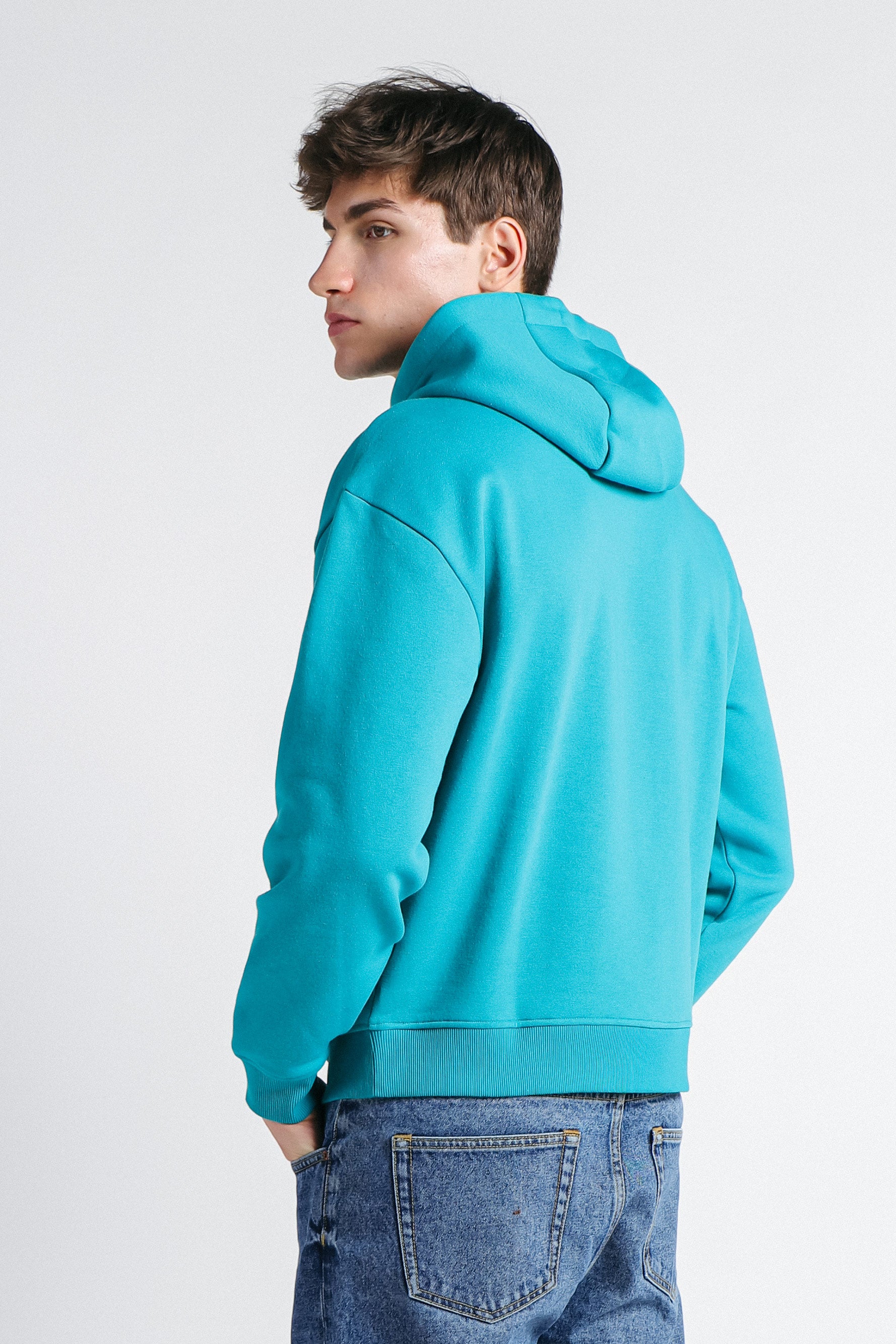 FELPA CON CAPPUCCIO E MARSUPIO CON STAMPA VERDE SMERALDO
