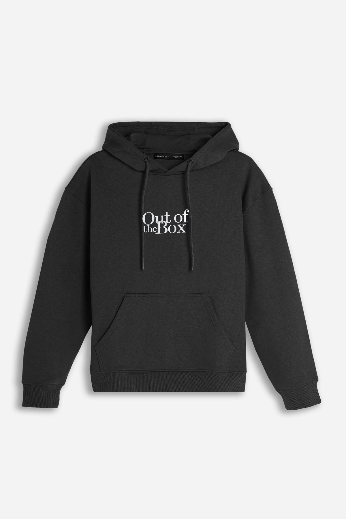 FELPA STAMPATA CON CAPPUCCIO E  MARSUPIO NERO