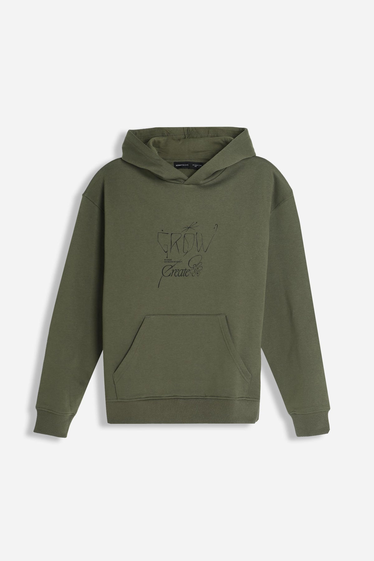 Felpa uomo verde militare con cappuccio e stampa frontale Sonny Bono