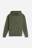 Felpa uomo verde militare con cappuccio e stampa frontale Sonny Bono