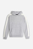 Felpa uomo grigio melange con cappuccio e bande rigate vista frontale