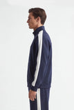 FELPA FULL ZIP CON CON RICAMO E BANDE IN CONTRASTO SULLE MANICHE BLEU