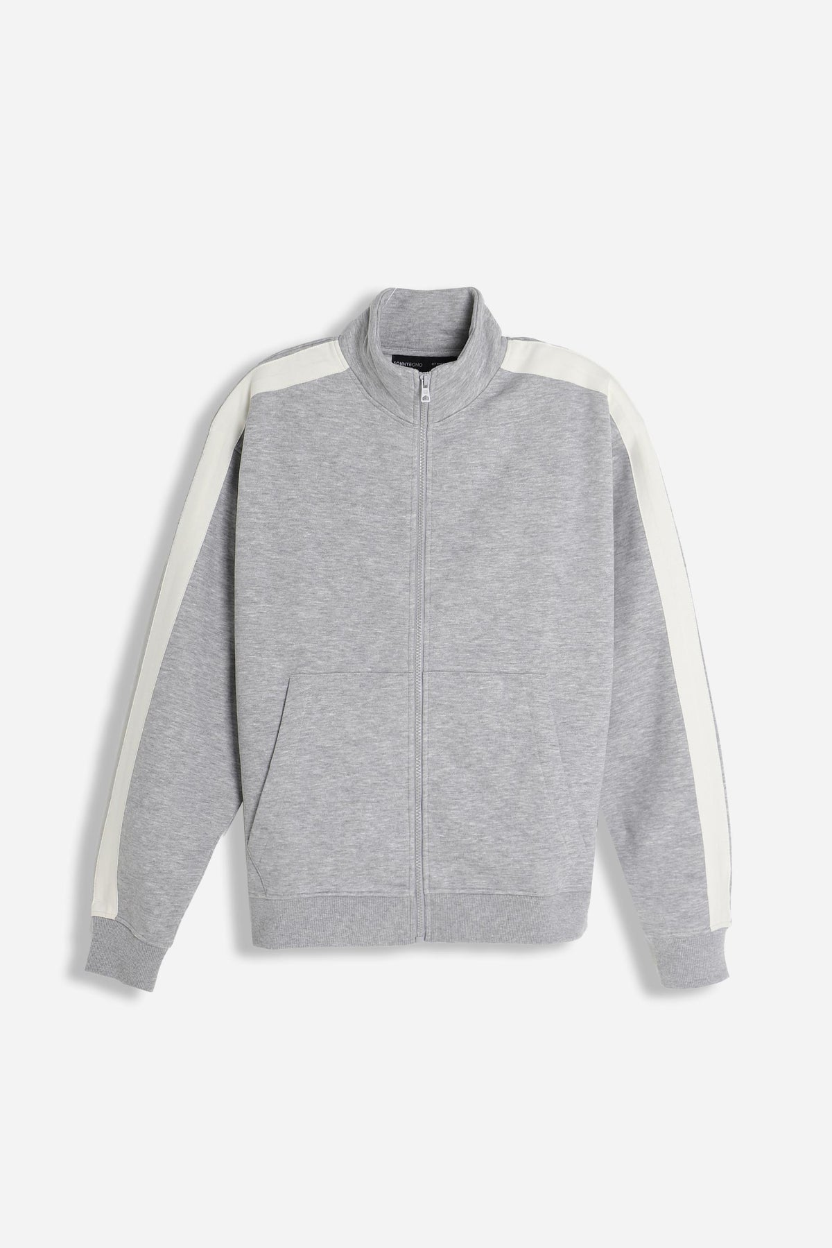 Felpa uomo full zip relaxed fit con bande sulle maniche vista frontale