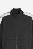 FELPA FULL ZIP CON CON RICAMO E BANDE IN CONTRASTO SULLE MANICHE NERO