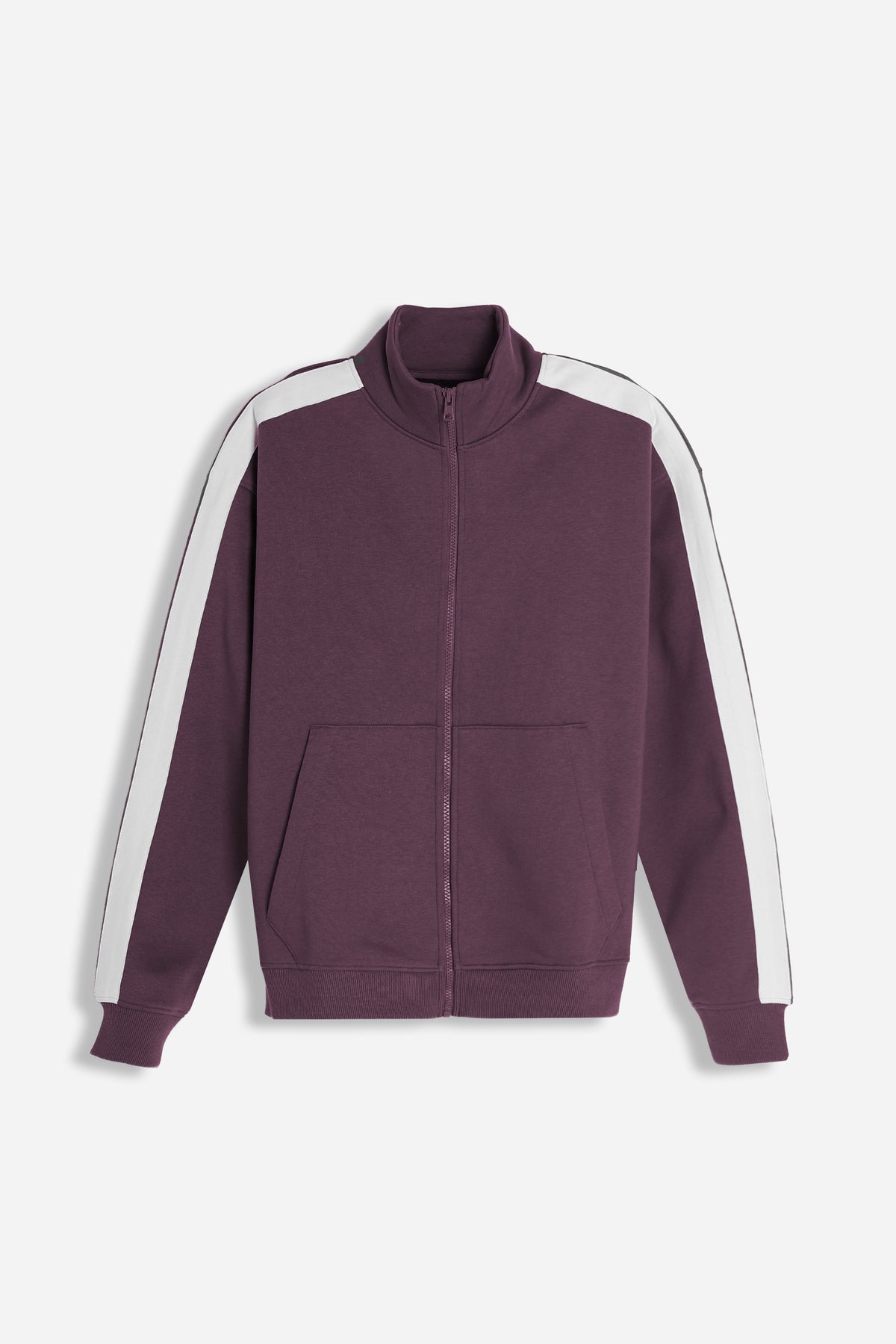FELPA FULL ZIP CON CON RICAMO E BANDE IN CONTRASTO SULLE MANICHE PRUGNA