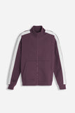 FELPA FULL ZIP CON CON RICAMO E BANDE IN CONTRASTO SULLE MANICHE PRUGNA