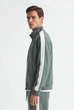 FELPA FULL ZIP CON CON RICAMO E BANDE IN CONTRASTO SULLE MANICHE VERDE BOSCO