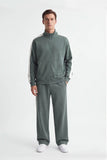 FELPA FULL ZIP CON CON RICAMO E BANDE IN CONTRASTO SULLE MANICHE VERDE BOSCO