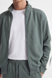 FELPA FULL ZIP CON CON RICAMO E BANDE IN CONTRASTO SULLE MANICHE VERDE BOSCO
