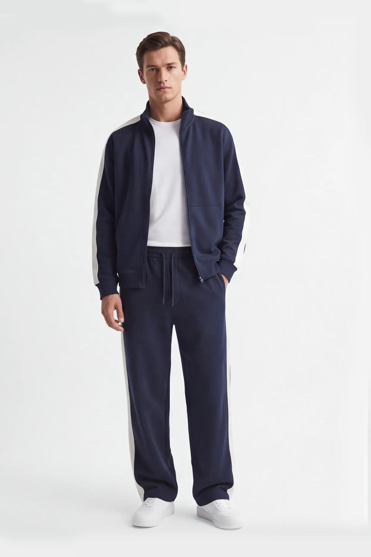 PANTALONE JOGGER IN FELPA CON BANDA LATERALE BLEU