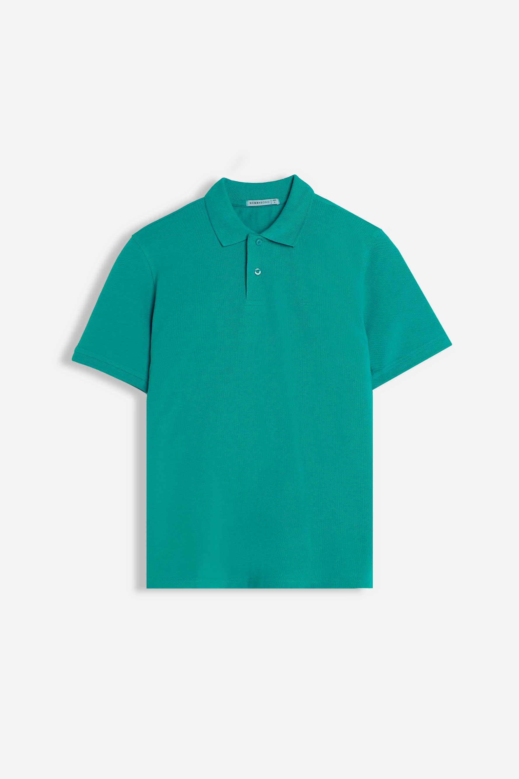POLO PIQUET BASIC TINTA UNITA E LOGO VERDE SMERALDO