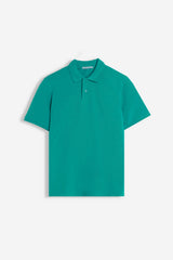 POLO PIQUET BASIC TINTA UNITA E LOGO VERDE SMERALDO