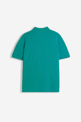 POLO PIQUET BASIC TINTA UNITA E LOGO VERDE SMERALDO
