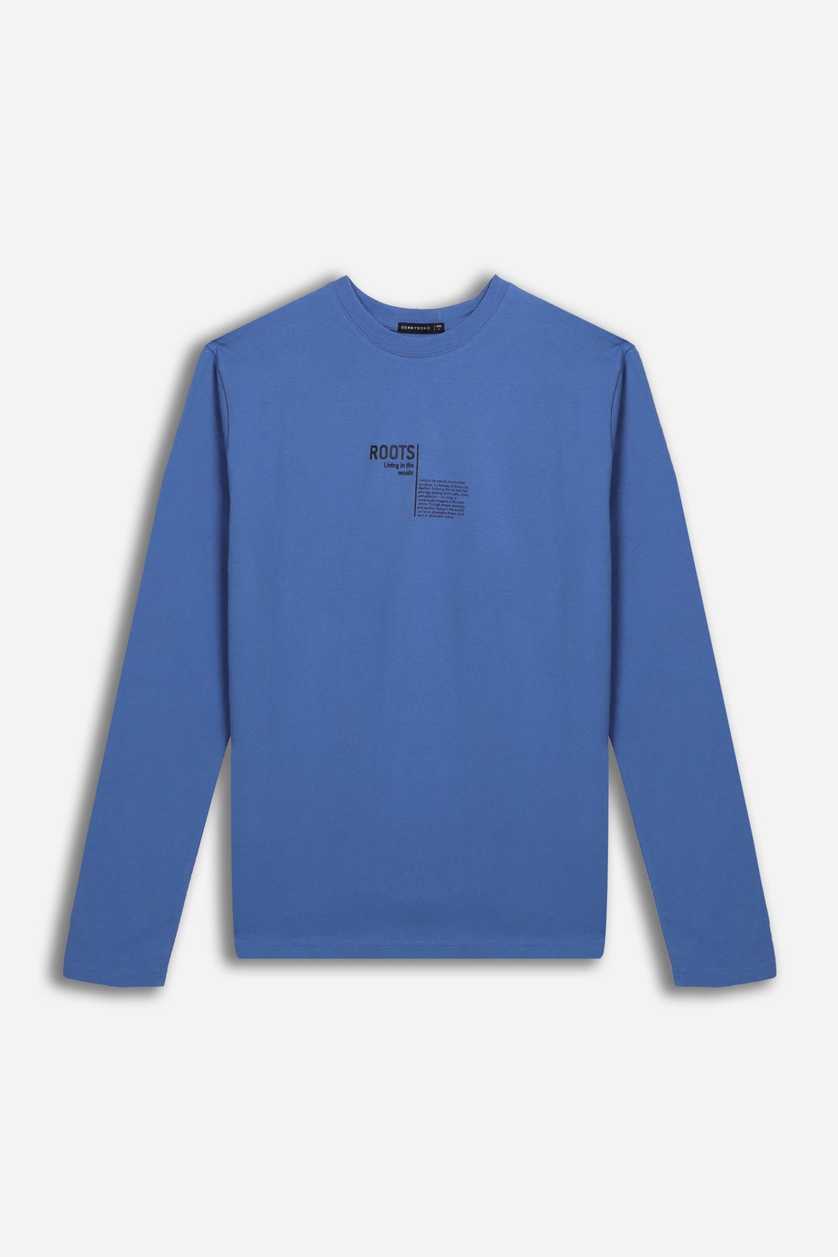 T-SHIRT GIROCOLLO STAMPATA MANICA LUNGA AZZURRO