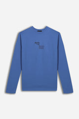 T-SHIRT GIROCOLLO STAMPATA MANICA LUNGA AZZURRO