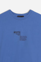 T-SHIRT GIROCOLLO STAMPATA MANICA LUNGA AZZURRO