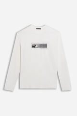 T-SHIRT GIROCOLLO STAMPATA MANICA LUNGA PANNA