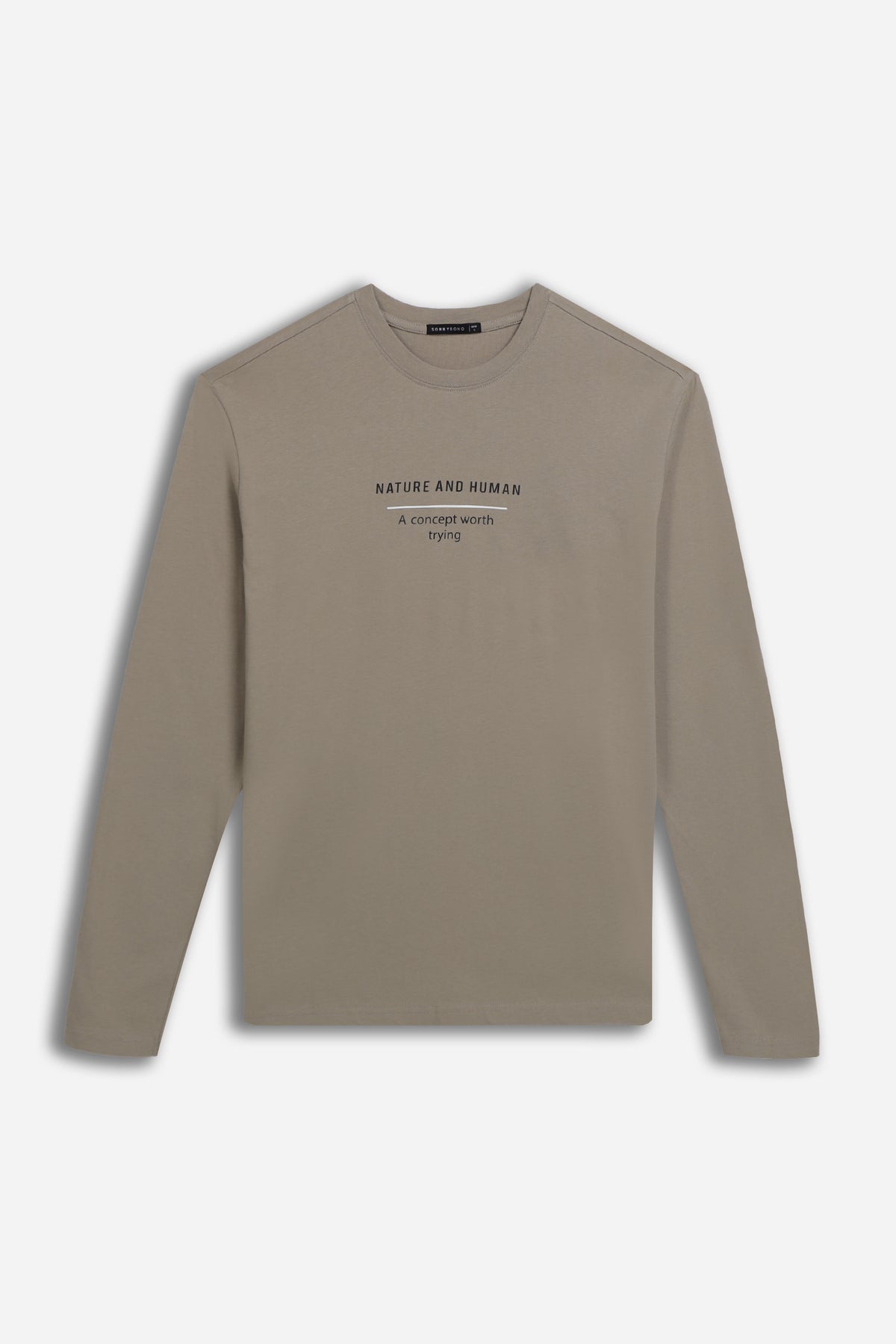 T-SHIRT GIROCOLLO STAMPATA MANICA LUNGA TORTORA