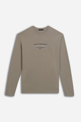 T-SHIRT GIROCOLLO STAMPATA MANICA LUNGA TORTORA