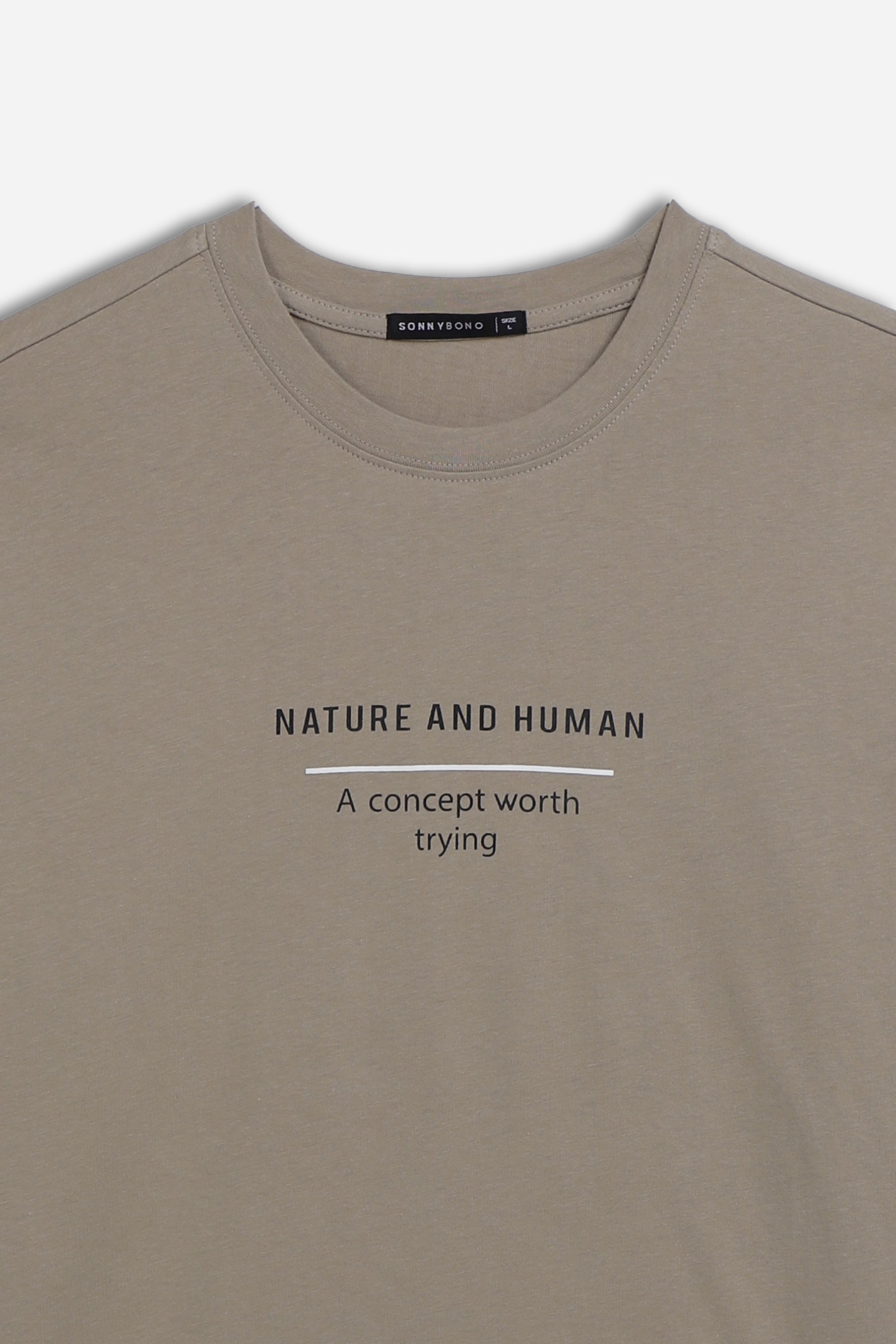 T-SHIRT GIROCOLLO STAMPATA MANICA LUNGA TORTORA