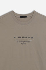 T-SHIRT GIROCOLLO STAMPATA MANICA LUNGA TORTORA