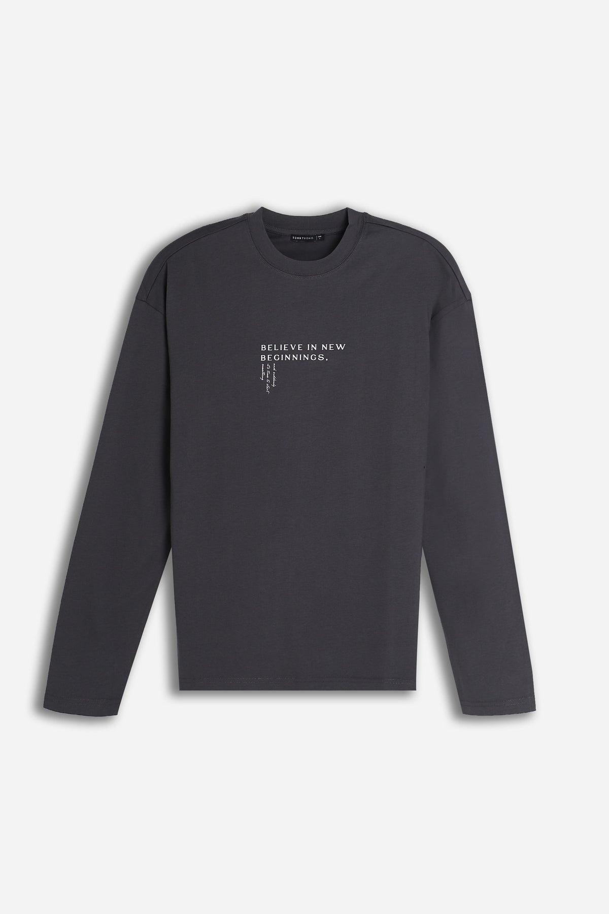T-SHIRT GIROCOLLO STAMPATA MANICA LUNGA ANTRACITE