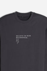T-SHIRT GIROCOLLO STAMPATA MANICA LUNGA ANTRACITE