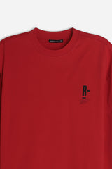 T-SHIRT GIROCOLLO STAMPATA MANICA LUNGA RUBINO
