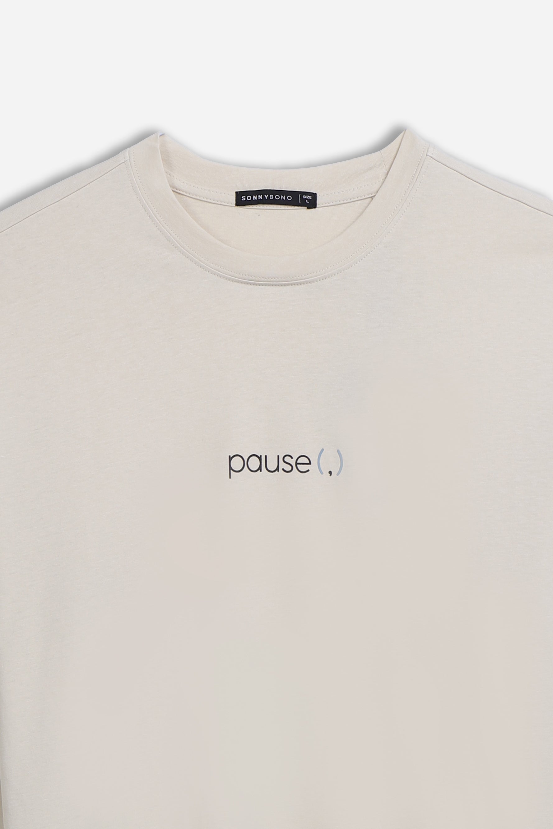 T-SHIRT GIROCOLLO STAMPATA MANICA LUNGA BEIGE CHIARO