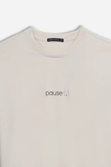 T-SHIRT GIROCOLLO STAMPATA MANICA LUNGA BEIGE CHIARO