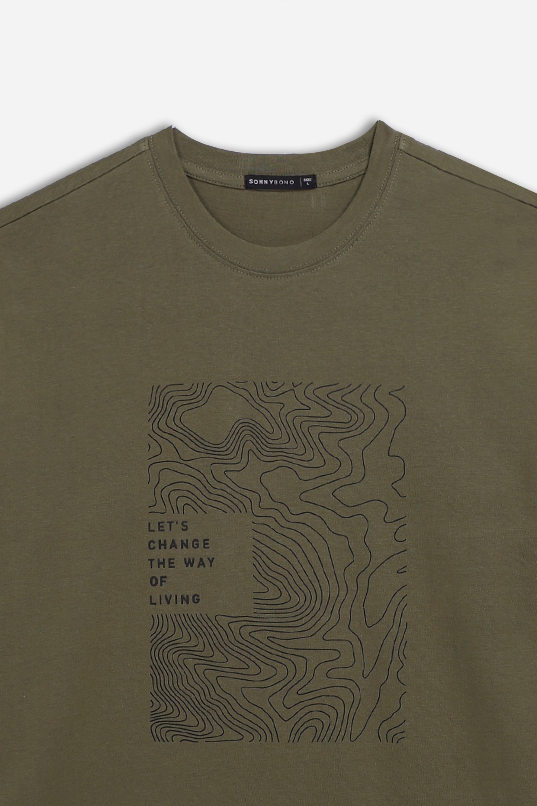 T-SHIRT GIROCOLLO STAMPATA MANICA LUNGA VERDE MILITARE
