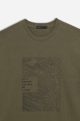 T-SHIRT GIROCOLLO STAMPATA MANICA LUNGA VERDE MILITARE