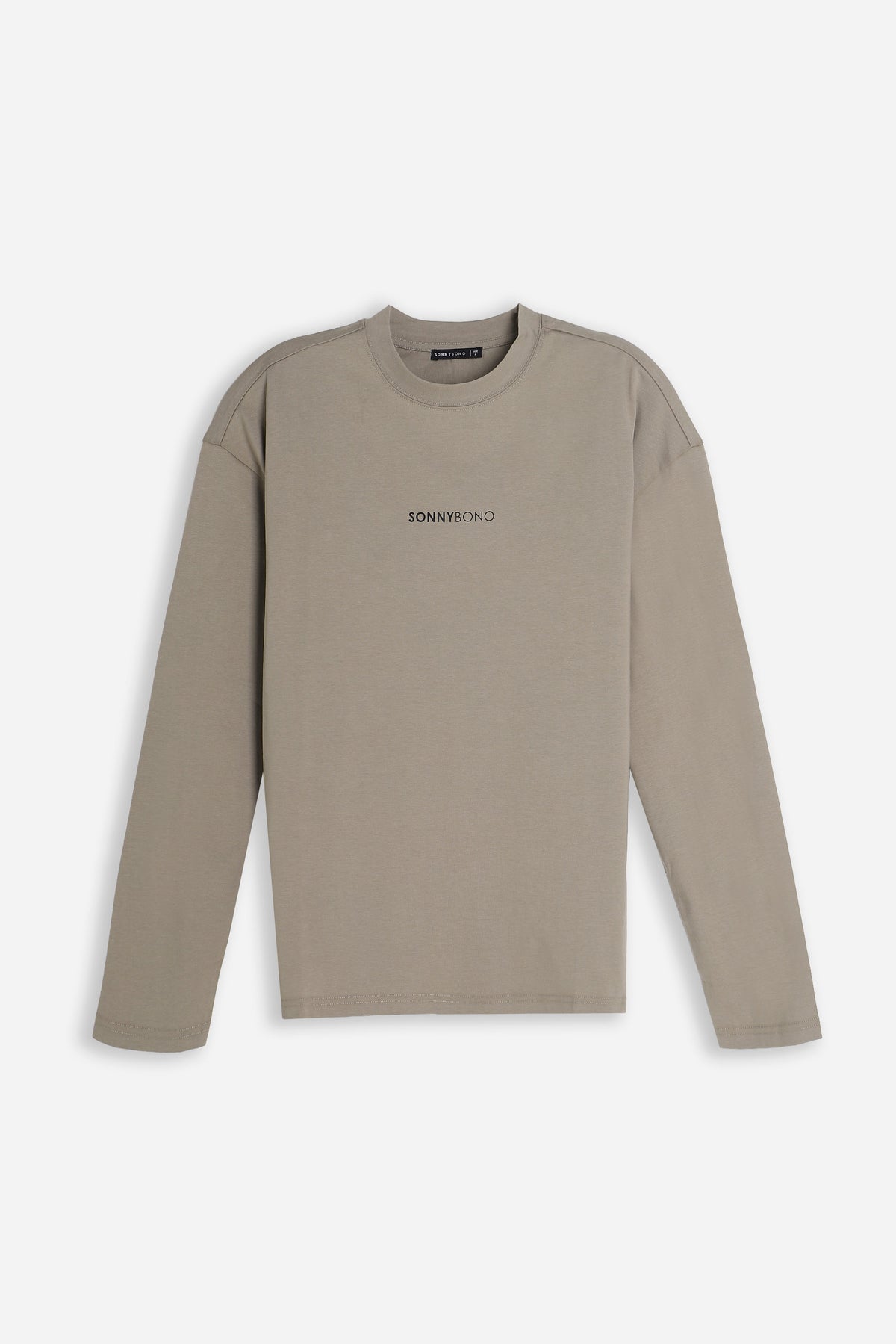 T-SHIRT GIROCOLLO CON LOGO MANICA LUNGA TORTORA
