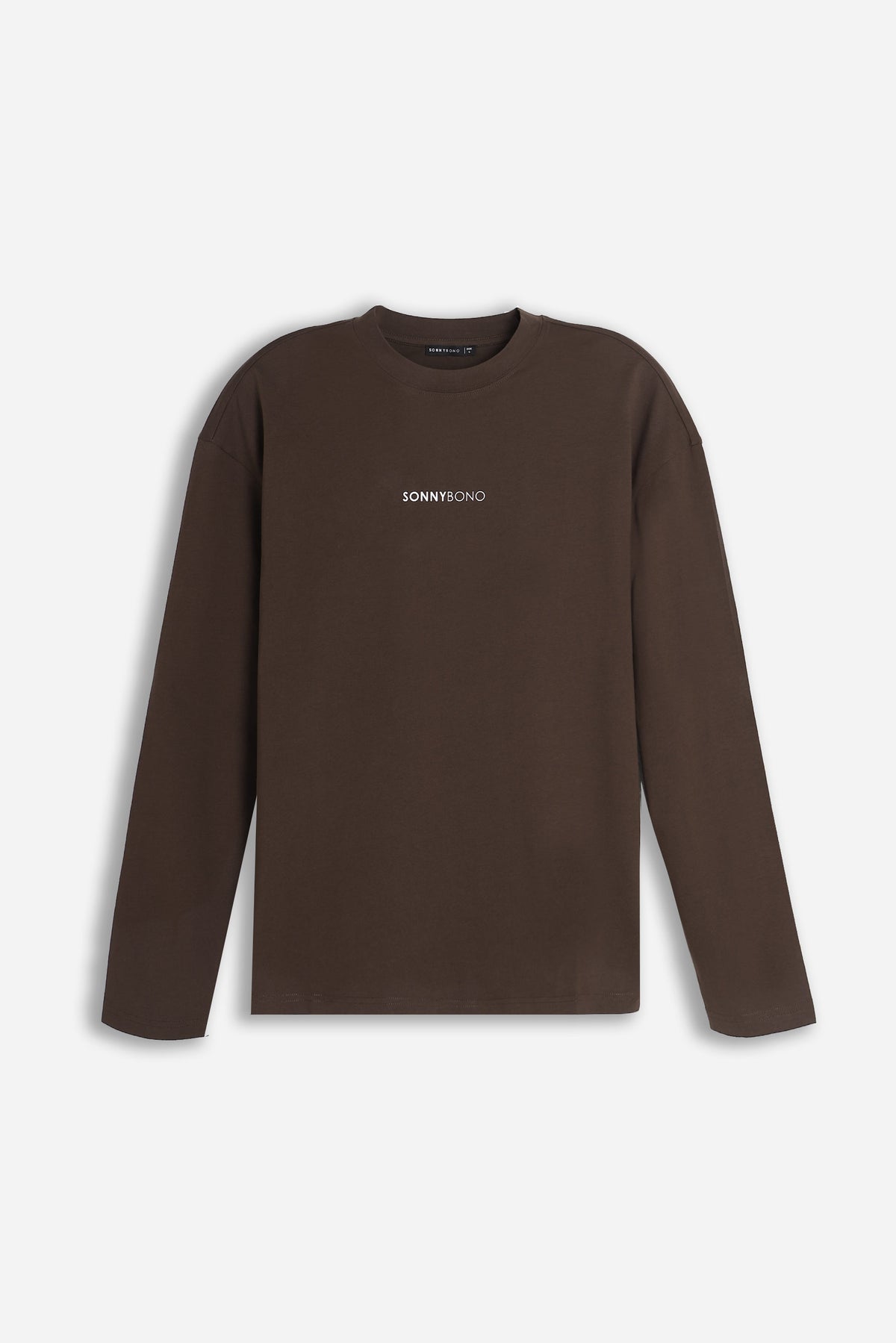T-SHIRT GIROCOLLO CON LOGO MANICA LUNGA MARRONE