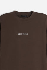 T-SHIRT GIROCOLLO CON LOGO MANICA LUNGA MARRONE