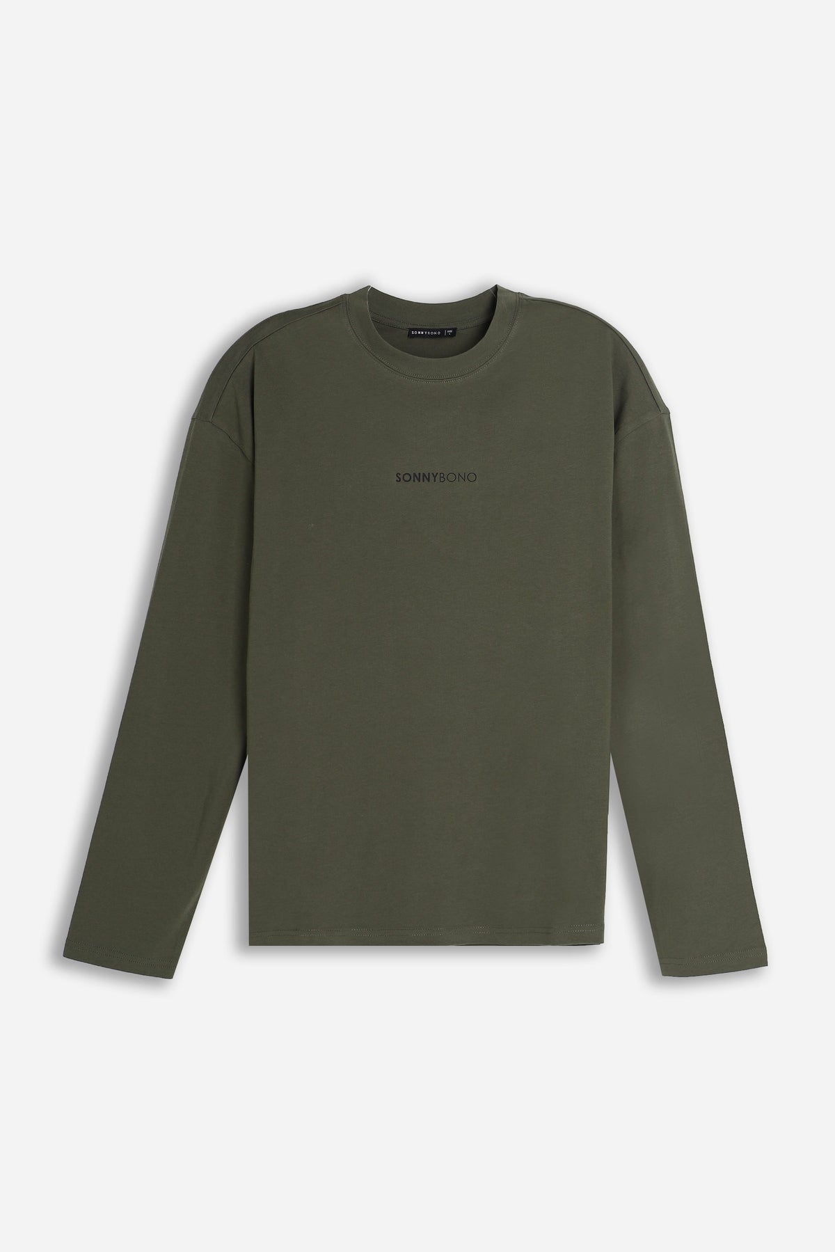 T-SHIRT GIROCOLLO CON LOGO MANICA LUNGA VERDE MILITARE