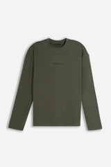 T-SHIRT GIROCOLLO CON LOGO MANICA LUNGA VERDE MILITARE