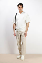 T-SHIRT SCOLLO A V OVER FIT GESSO