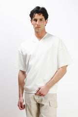 T-SHIRT SCOLLO A V OVER FIT GESSO