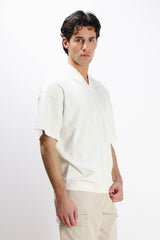 T-SHIRT SCOLLO A V OVER FIT GESSO