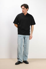T-SHIRT SCOLLO A V OVER FIT NERO
