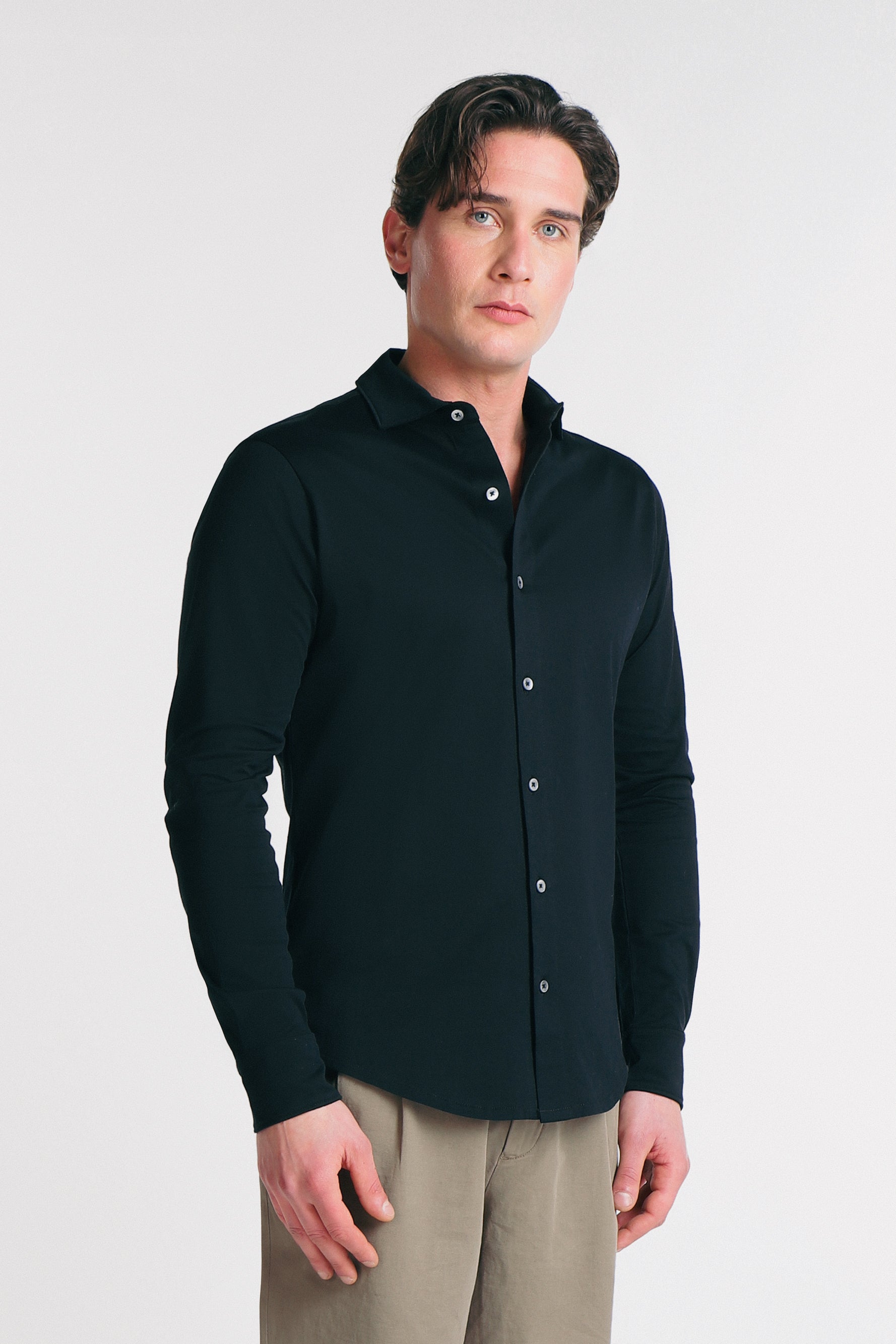 CAMICIA IN JERSEY MERCERIZZATO NERO