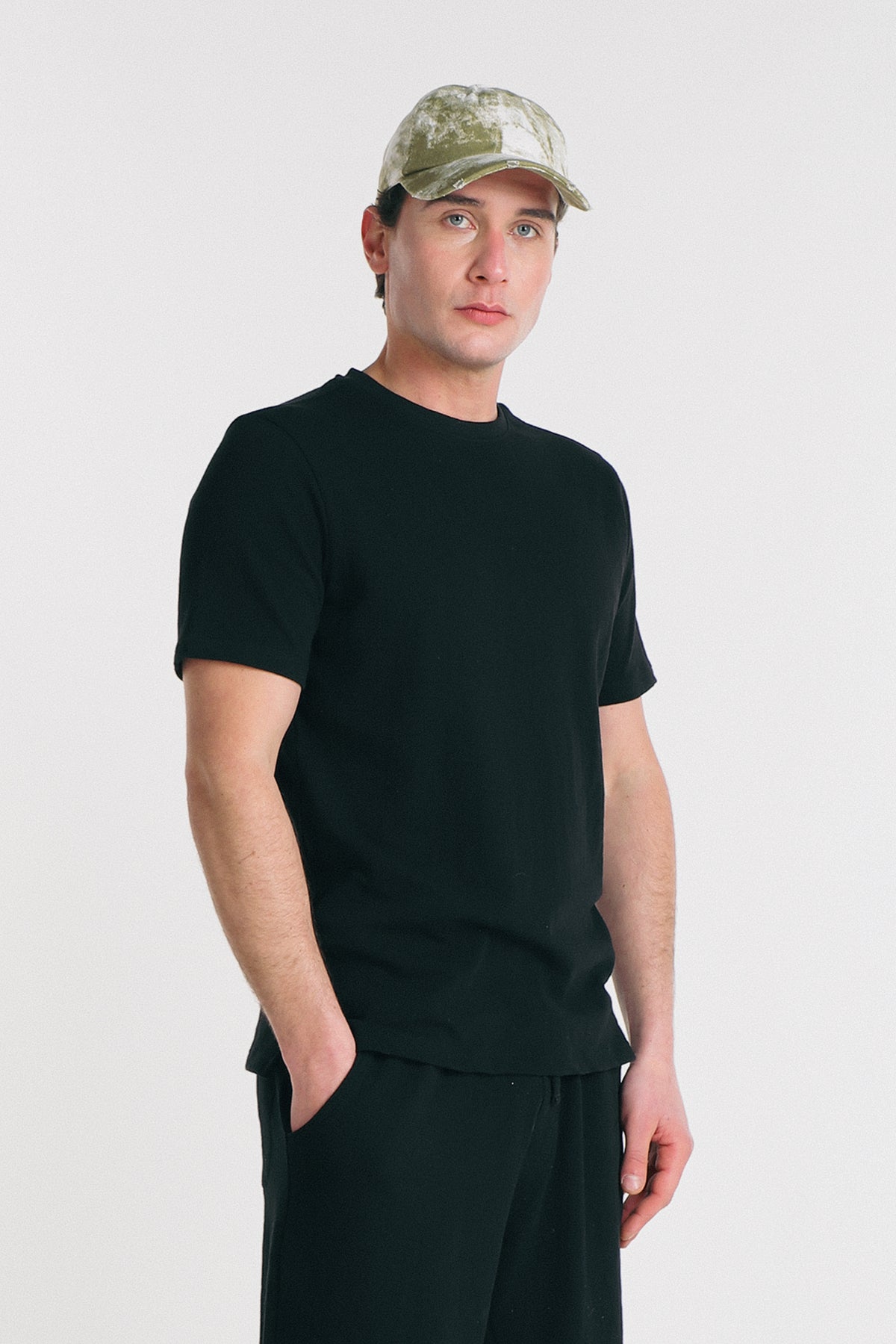 T-SHIRT SLUB EFFETTO LINO NERO