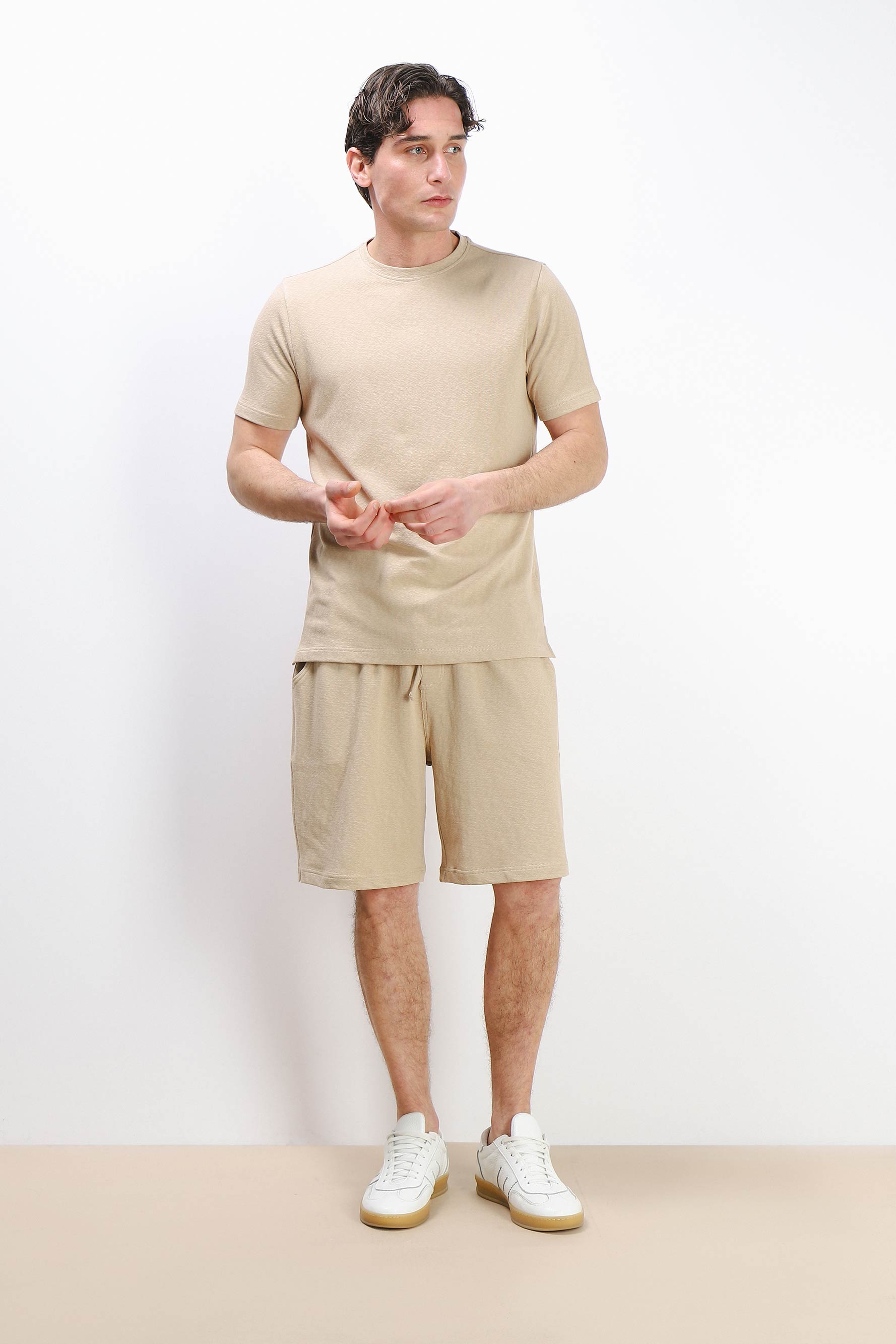 T-SHIRT GIROCOLLO SLUB EFFETTO LINO BEIGE