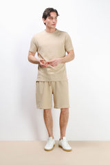 T-SHIRT GIROCOLLO SLUB EFFETTO LINO BEIGE