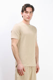 T-SHIRT GIROCOLLO SLUB EFFETTO LINO BEIGE